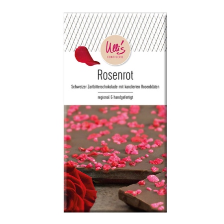 Zartbitterschokolade mit kandierten Rosenblüten